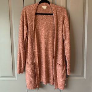 UpWest (Express) orange-pink open-front long cardigan sweater. Size medium.
